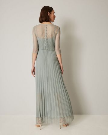 Phase Eight Sabrina Lace Pleated Bridesmaid Dress, Duck Egg - Image 3