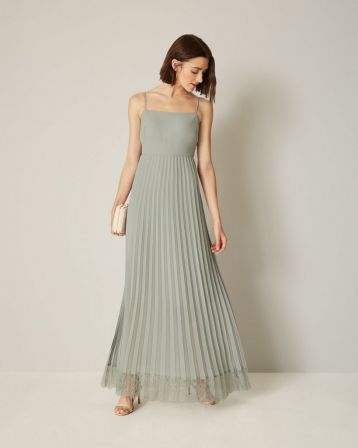 pleated maxi bridesmaid dress