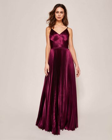 Ted Baker EFRONA Pleated Satin Maxi Dress, Deep Purple - Image 2