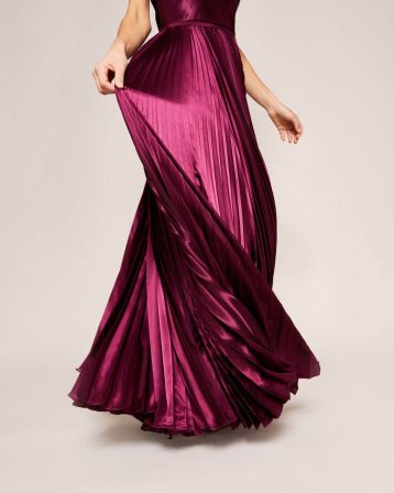 Ted Baker EFRONA Pleated Satin Maxi Dress, Deep Purple - Image 3