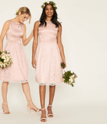 Oasis Darcy Satin Bodice Lace Midi, Pink/Blush - Image 4