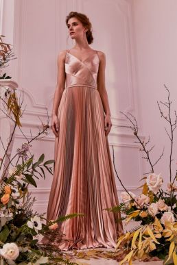 Ted Baker EFRONA Pleated Satin Maxi Dress Rose Gold