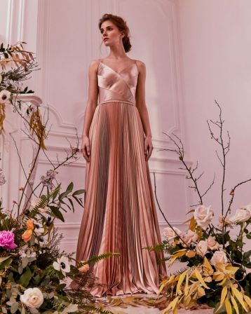 Ted Baker EFRONA Pleated Satin Maxi Dress Rose Gold