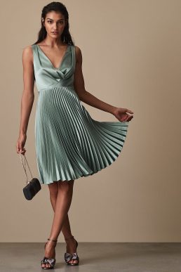 knife pleat midi dress womens alicia aquamarine blue