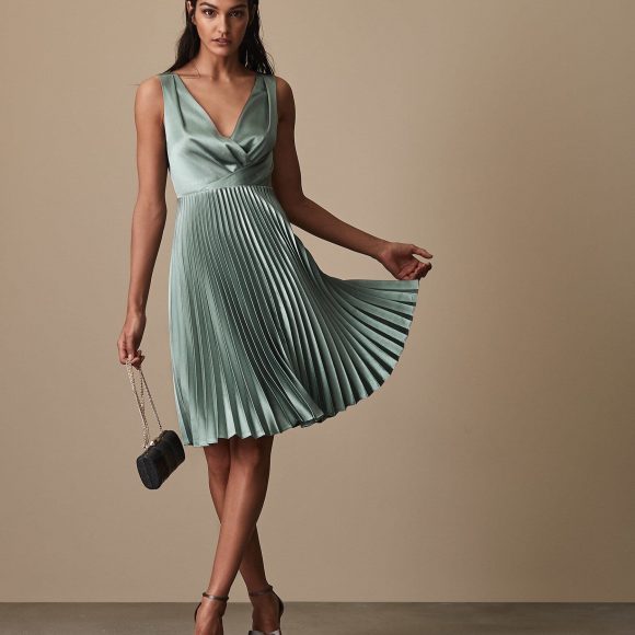 Reiss Alicia Knife Pleat Midi Dress Aquamarine Blue Mint