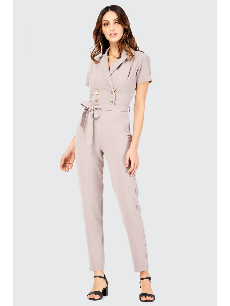 Belted Crepe Jumpsuit Mink Select Fashion