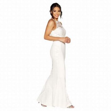 Quiz Penelope White Embellished Crepe High Neck Maxi Dress