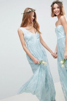 ASOS DESIGN Design Bridesmaid Delicate Lace Sheer Insert Maxi Dress Pale Blue