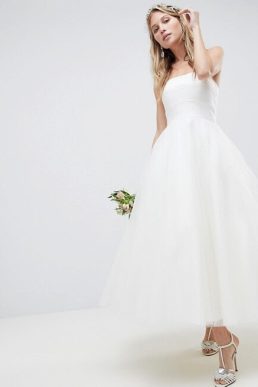ASOS EDITION Bandeau Prom Midi Wedding Dress Ivory