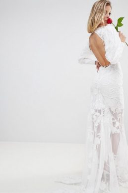 ASOS EDITION BRIDAL Backless Maxi Dress In Mesh Embroidery Ivory