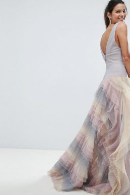 Bronx and Banco Rainbow Tulle Maxi Dress Lilac Multi