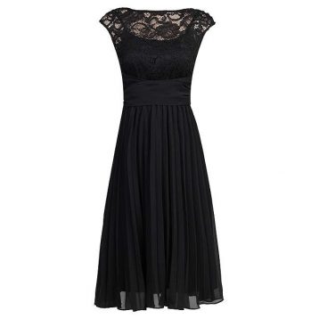 Jolie Moi Lace Bodice Pleated Short Bridesmaid Dress Black