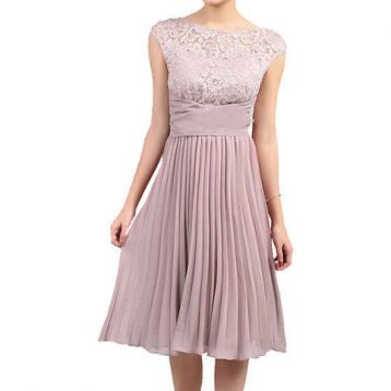 Jolie Moi Lace Bodice Pleated Short Bridesmaid Dress Mauve Lilac