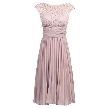 Jolie Moi Lace Bodice Pleated Short Bridesmaid Dress Mauve Lilac