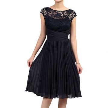 Jolie Moi Lace Bodice Pleated Short Bridesmaid Dress Navy Blue