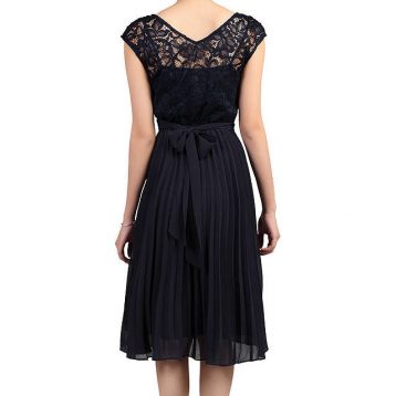 Jolie Moi Lace Bodice Pleated Short Bridesmaid Dress Navy Blue