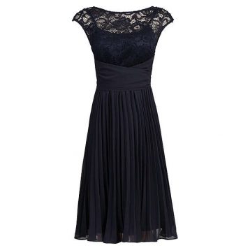 Jolie Moi Lace Bodice Pleated Short Bridesmaid Dress Navy Blue