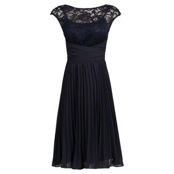 Jolie Moi Lace Bodice Pleated Short Bridesmaid Dress Navy Blue