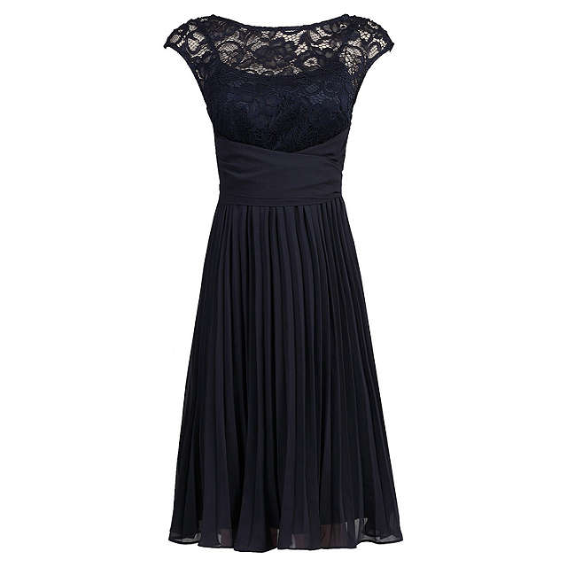 Jolie Moi Lace Bodice Pleated Short Bridesmaid Dress, Navy Blue 