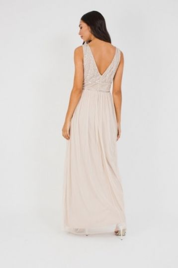 Lace Beads Mulan Nude Maxi Dress Neutral Cream myonewedding