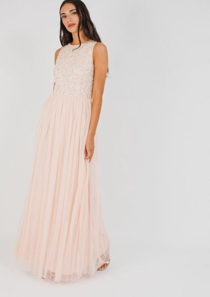 pink embellished bridesmaid dress