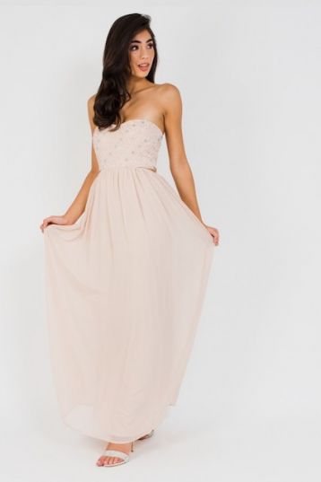 Lace & Beads Venus Nude Strapless Maxi Pink Blush