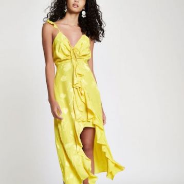 River Island Frill Slip Cami Midi Dress Yellow