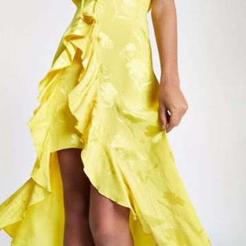 River Island Frill Slip Cami Midi Dress Yellow