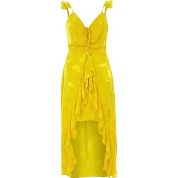 River Island Frill Slip Cami Midi Dress Yellow