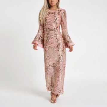 River Island Petite Pink Sequin Embellished Maxi Dress Pink Blush