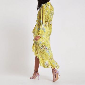 River Island Yellow Floral Frill Wrap Midi Skirt Yellow Multi