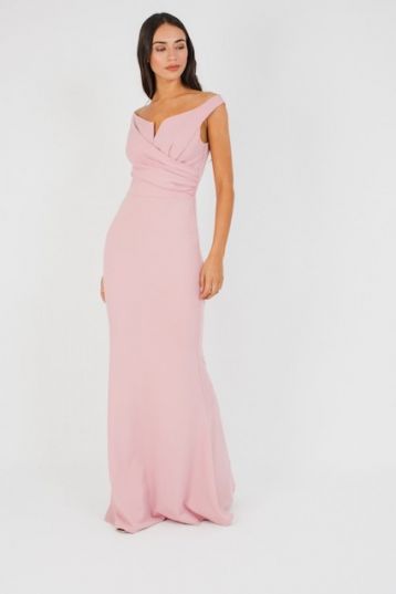 WalG Off Shoulder Grey Maxi Bridesmaid Dress Pink Blush