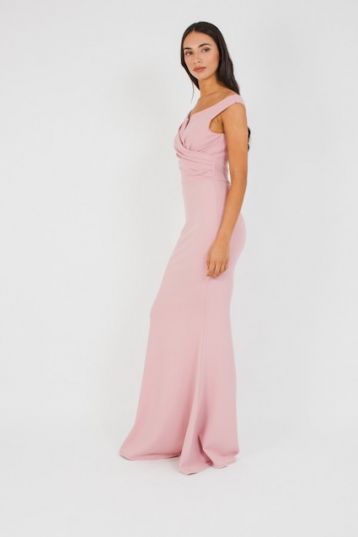 WalG Off Shoulder Grey Maxi Bridesmaid Dress Pink Blush