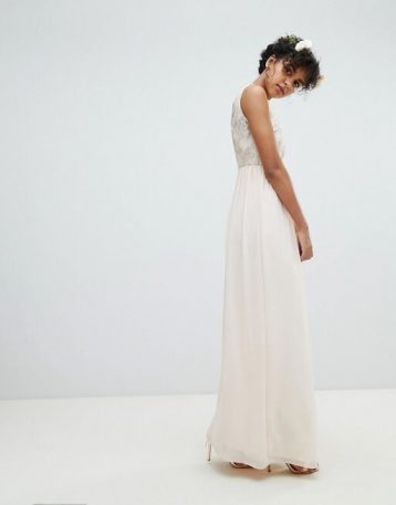 TFNC Maxi Bridesmaid Dress With Soft Floral Sequin Top, Nude/Ivory - Image 2