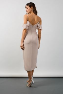 TFNC Elsa Wrap Midi Taupe Dress Nude Neutral