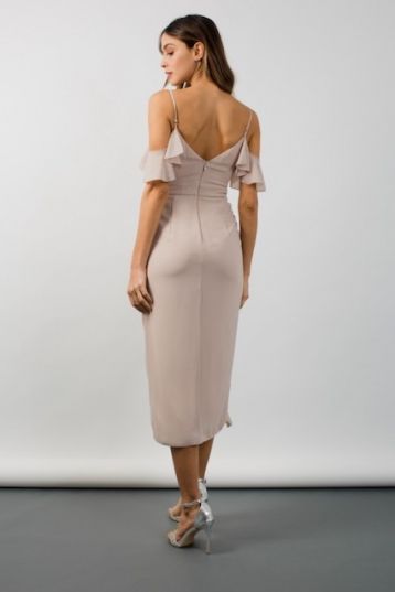 TFNC Elsa Wrap Midi Taupe Dress Nude Neutral