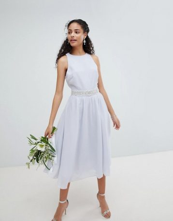 TFNC Embellished Midi Bridesmaid Dress with Full Skirt Baby Blue