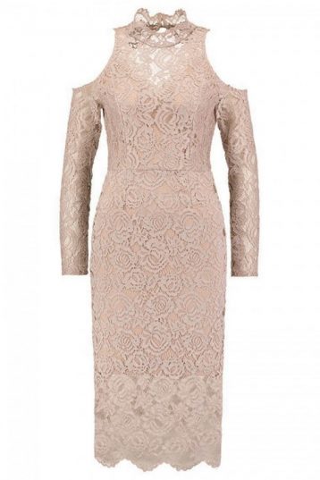 TFNC Kay Taupe Lace Sleeve Dress Pink Blush