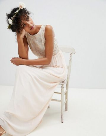 TFNC Maxi Bridesmaid Dress With Soft Floral Sequin Top Nude Ivory