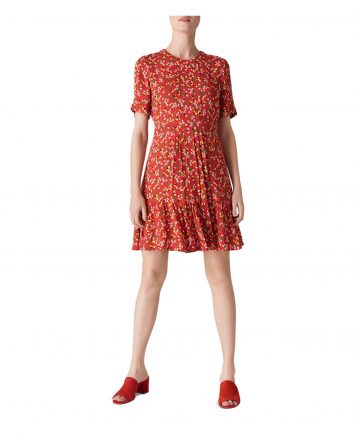 Whistles Peony Print Silk Blend Dress Red Multi