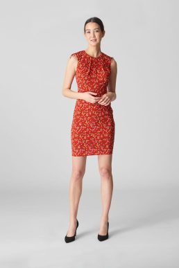 Whistles Peony Print Silk Blend Dress, Red/Multi
