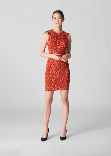 Whistles Peony Print Silk Blend Dress, Red/Multi