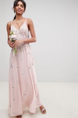 ASOS DESIGN Bridesmaid Embellished Maxi Dress Blush Pink