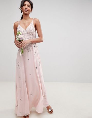 ASOS DESIGN Bridesmaid Embellished Maxi Dress Blush Pink