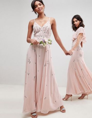 ASOS DESIGN Bridesmaid Embellished Maxi Dress Blush Pink