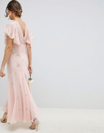 ASOS DESIGN Bridesmaid Embellished Sleeve Maxi Dress Blush Pink