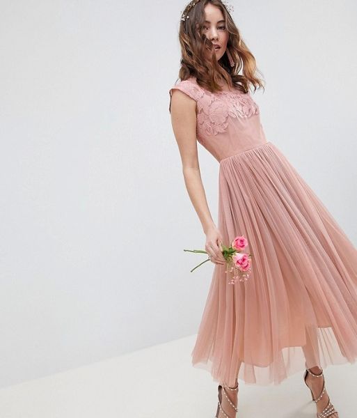 embroidered midi dress misty rose