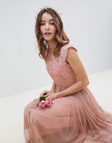 ASOS DESIGN Bridesmaid Embroidered Midi Dress Rose Pink