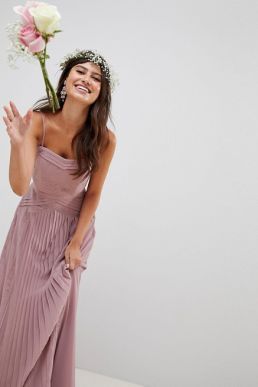 ASOS DESIGN Bridesmaid Pleated Panelled Cami Maxi Dress With Lace Inserts Dusty Pink