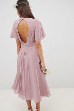 ASOS DESIGN Bridesmaid Pleated Midi Lace Dress Pink